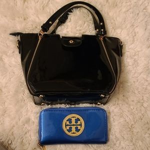 Black Patent Purse w Tory Burch Wallet Set